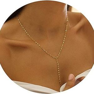 JECOMY 14K Gold Plated Lariat Necklace Dainty Long Gold Necklaces